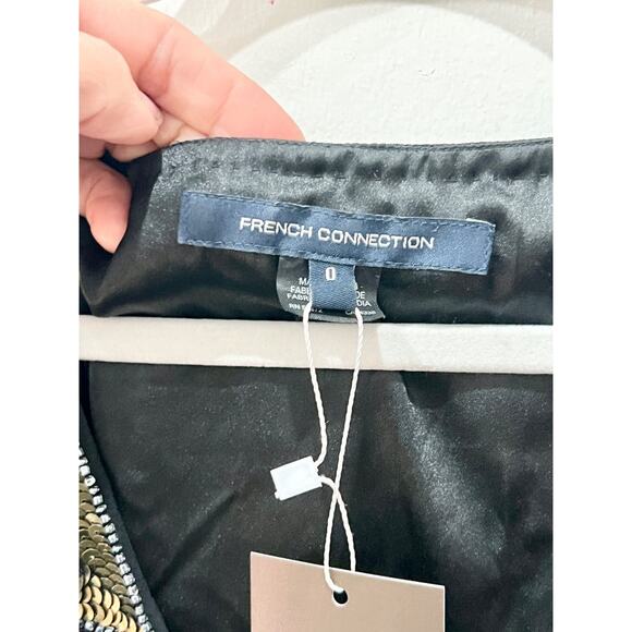 French Connection Embellished Sequin Short Sleeve Mini Shift Dress Black Women 0 - Picture 4 of 5